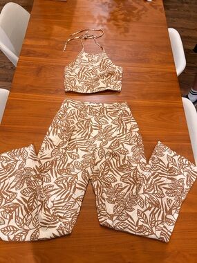 NWOT House of Harlow 1960 Linen Cropped Halter Top & wide leg pant/